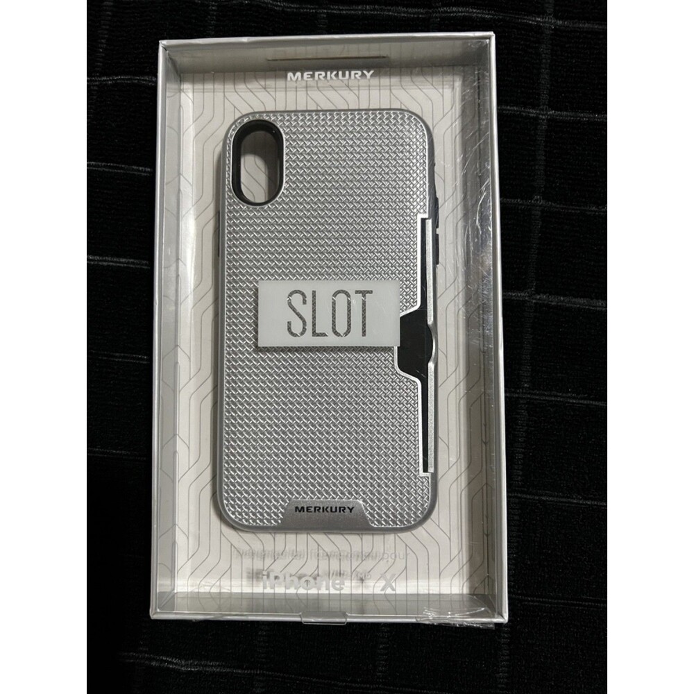 Silver textured Merkury Innovations slot iPhone X case with card holder